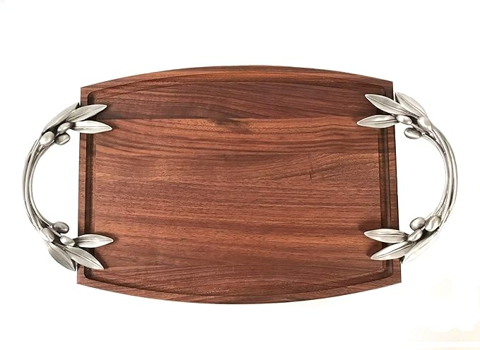 Serving Tray with Handles Walnut and Pewter MADE IN USA