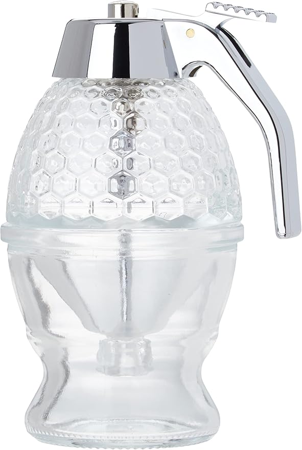 Fox Run Glass Honey and Syrup Dispenser With Warming Base, Clear, 3.25 x 4 x 6 inches