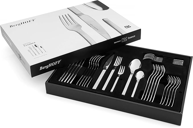 BergHOFF Essence 60Pc Flatware Set, 18/10 Stainless Steel, Ralph Kramer, Well-proportioned Look Precise, Harmonious, Silver