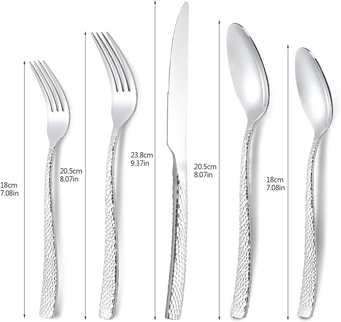 30-Piece Silver Silverware Set, Heavy Duty Hammered 18/10 Stainless Steel Flatware Set for 6, Food-Grade Cutlery Set, Tableware Set Including Fork Knife Spoon Set,Dishwasher Safe