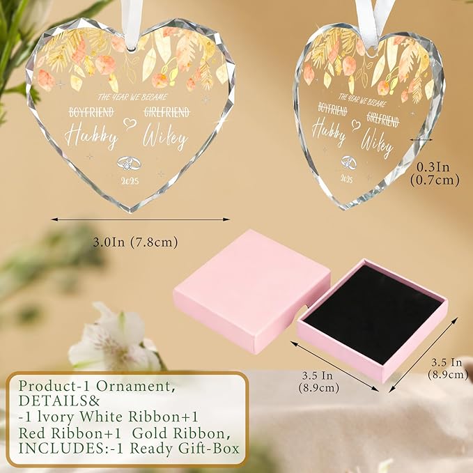 Wedding Gifts for Couples 2025 Personalized Christmas Ornaments Anniversary Valentines Christmas Engagement Gifts for Women Men Bride Just Married Couples Room Wedding Decorations Bridal Shower Gift