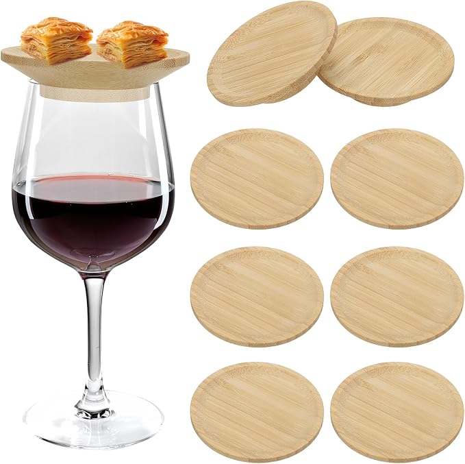 uxcell Wine Glass Charcuterie Lids, 3.7 Inch Wine Glass Covers Bamboo Appetizer Plates for Family Gatherings, Bars, Restaurants Party 8Pcs
