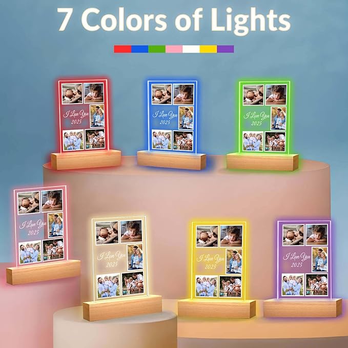 Custom Picture Frames with Photo, Personalized Photo Frame with Night Light, Customized Picture Frame, Personalized Christmas Birthday Gifts for Women, Men, Mom, Dad, Baby, Kid, Family
