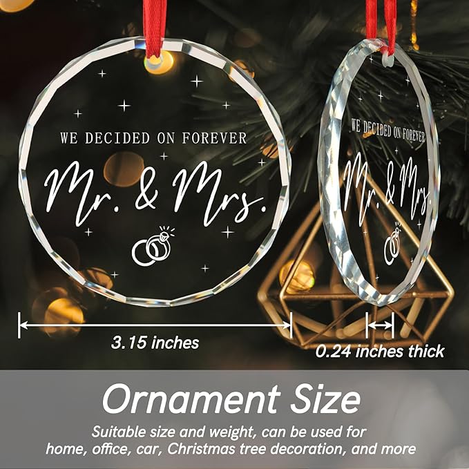 Wedding Gifts Newly Wed Gifts for The Couple We Decided on Forever Mr & Mrs Just Married Ornaments Bridal Shower Gift for Bride Christmas Tree Decoration Glass Round Ornament