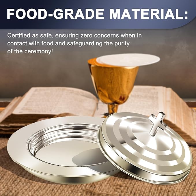 Upgraded Communion Tray and Cover Set for Churches,Bread Tray,Stainless Steel Communion Set Supplies (Silver-Bread Tray and Cover Set)