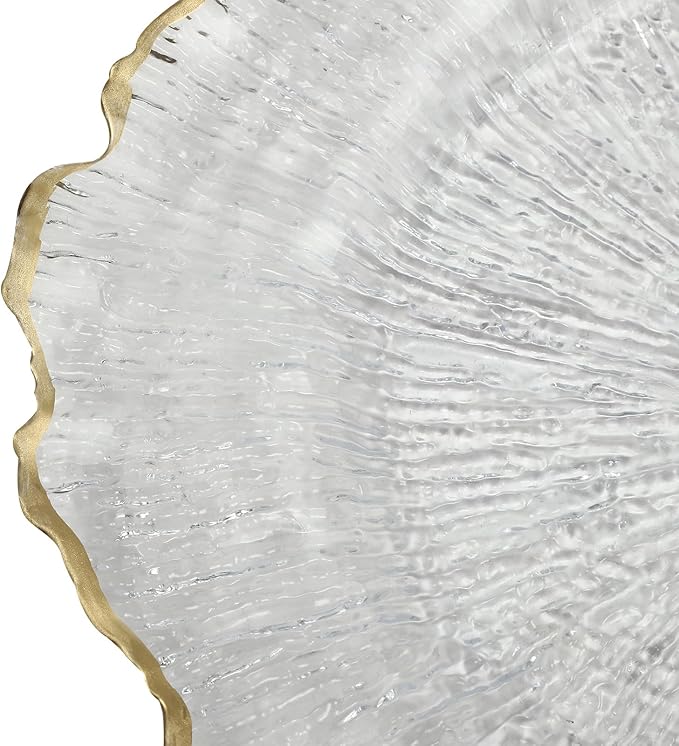 25 PCS Clear Charger Plates Bulk, 13 Inch Floral Reef Plastic Charger Dinner Plates Round Service Plates Decorative Chargers Bulk for Table Setting Wedding Party Event(Gold)