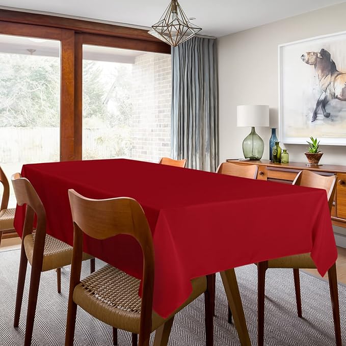 sancua 2 Pack Red Tablecloth 60 x 120 Inch, Rectangle 8 Feet Table Cloth - Stain and Wrinkle Resistant Washable Polyester Table Cover for Dining Tables, Buffet Parties and Camping