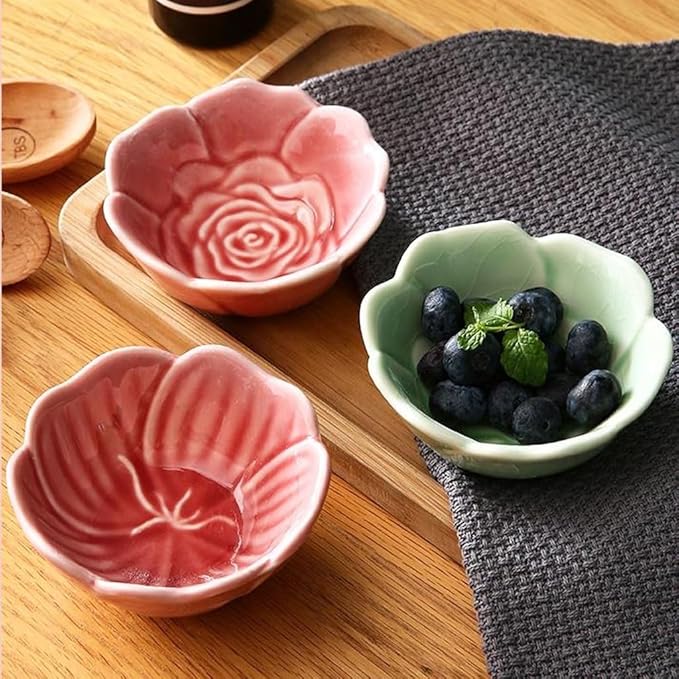FAREWELL Dipping Bowls Flower Shaped Ceramic Dipping Bowl Soy Sauce Plate Mini Condiment Porcelain Sauce Bowl Dipping Candy Serving Plate Appetizer Bowls (Color : A)