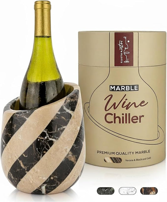 Gusto Nostro Marble Wine Chiller Bucket - 750ml Wine Bottle Cooler and Champagne Chiller for Party, Kitchen, Bar Cart Decor to Chill & Keep Bottles Cold - With Unique Wine Lovers Gift Box