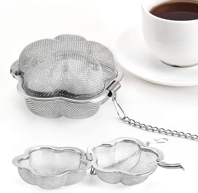 Mayata 2pcs Stainless steel fine mesh seasoning ball kitchen soup spice stew filter kitchen tool metal tea bag tea ball (2pcs Flower Shape),Silver,6cm