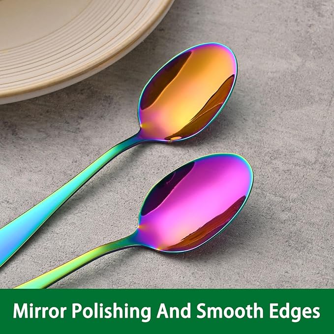 4.7 Inch Coffee Spoon,Set Of 8 Stainless Steel Colorful Espresso Spoon,Rainbow Tea Spoons,Cute Multicolored Mini Spoons For Dessert,Caviar,Seasoning