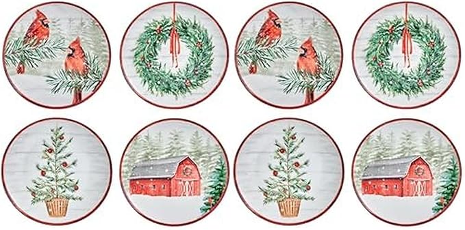 Mikasa Holiday Countryside Christmas Bone China Salad Plates, Set of 4, 9 Inch (Pack of 2)