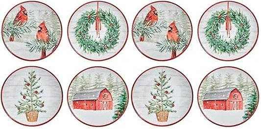 Mikasa Holiday Countryside Christmas Bone China Salad Plates, Set of 4, 9 Inch (Pack of 2)