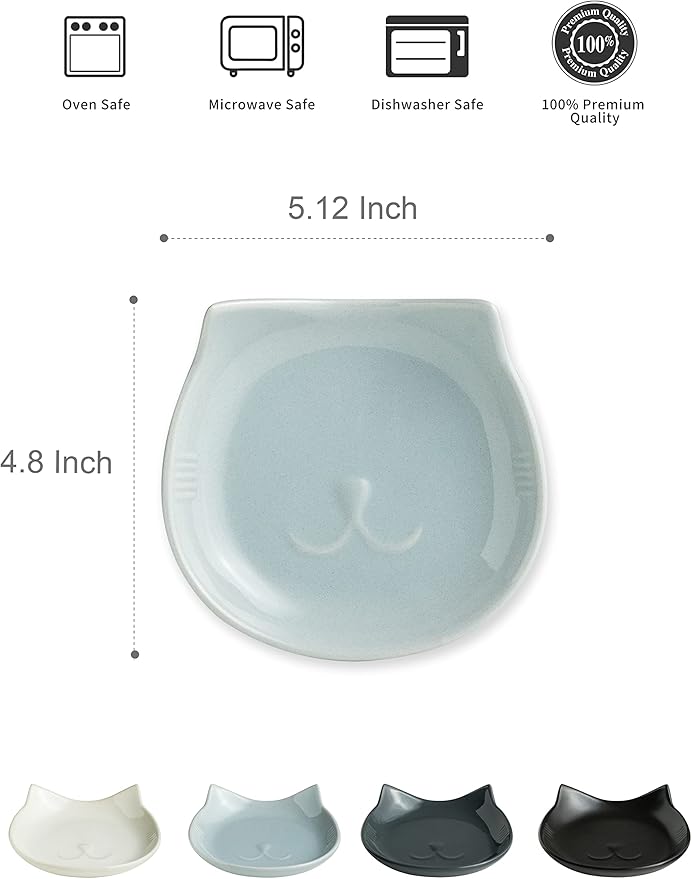 Ceramic Spoon Rest for Kitchen Counter, 5.12 Inches Cute Spoon Holder for Stove Top, Cat Utensil Rest Cooking Spoon Holder, 1 Pack Light Gray