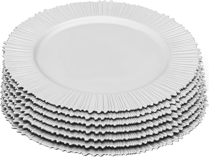 Sliver Plastic Charger Plates Set of 100, 13” Reusable Party Chargers for Dinner Plates, Elegant Round Service Plate Chargers Bulk Decorative for Wedding, Catering Table Decor