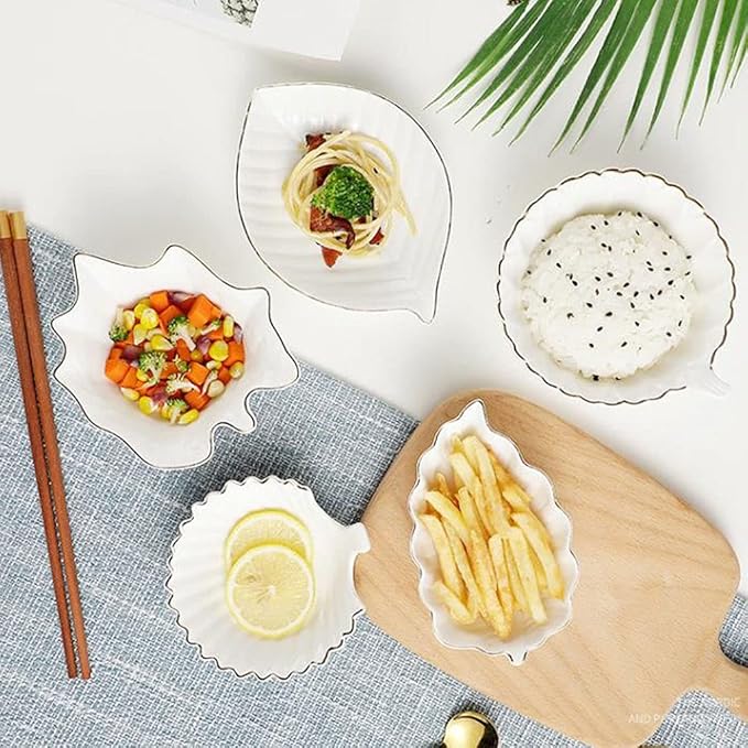 Appetizer Bowls Ceramic Dipping Sauce Dishes Leaf Shape Condiment Dishes Saucers Dipping Bowls Appetizer Plate for Seasoning and Snack (5.12inch) Salad Bowls