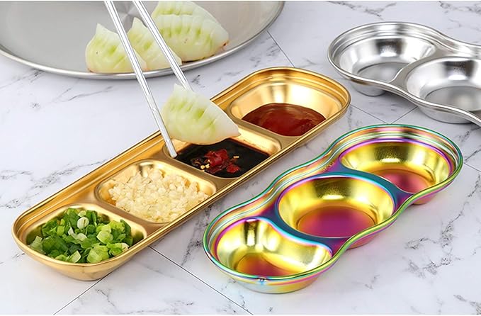 Ceramic Cutlery Salad Bowl 5pcs Household 304 Stainless Steel Seasoning Plate Appetizer Plates Serving Dish Suitable for Appetizer, Seasoning, Vinegar, Salad, Soy Sauce Small bo (XSmall)
