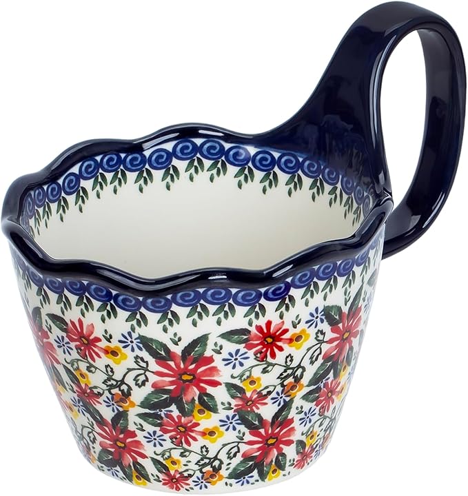 OZY Handpainted Soup Bowl with Handle,Ceramic Cereal Bowl Great for Soup, Ice cream, Fruits,Snack,Microwave &Dishwasher Safe (Daisy)