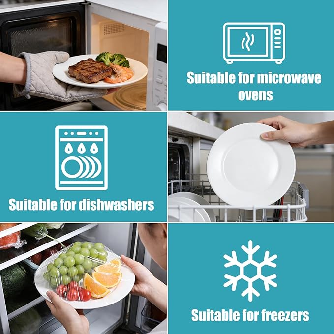 12 Pieces 8 Inch Round Porcelain Plates Set, Round Ceramic Salad Dessert Dinner Plates, Lead-Free, Microwave, Dishwasher, Oven & Freezer Safe