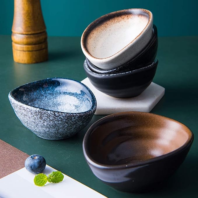 HEXEH Salad Plate Japanese Style Seasoning Dish Household Ceramic Dip Bowls Set of 5 Good for Tomato Sauce, Soy, Appetizer and Other Party Dinner Plastic Plate (Color : F)