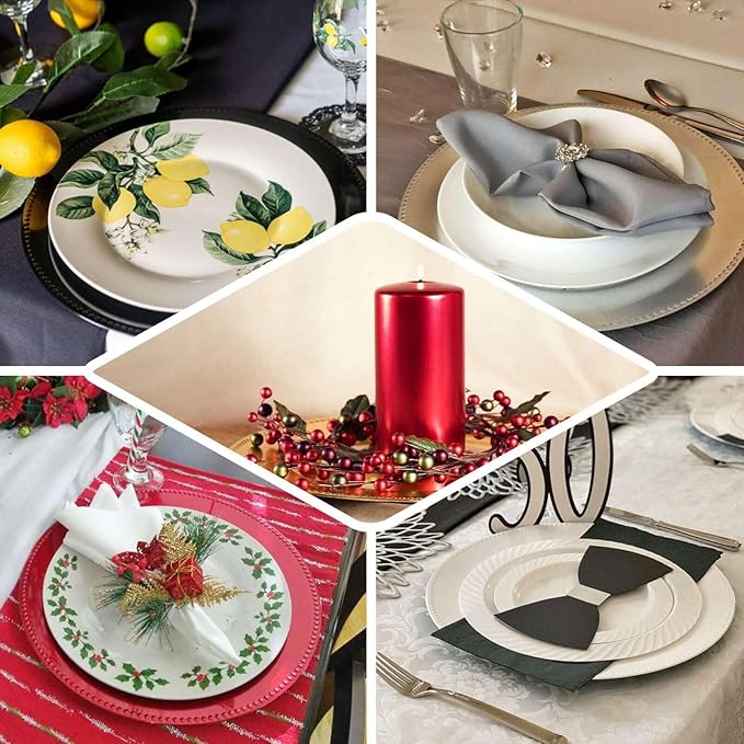 Efavormart 6 pcs 13" Black Beaded Round Charger Plates for Tabletop Decor Holiday Wedding Catering Event Decoration