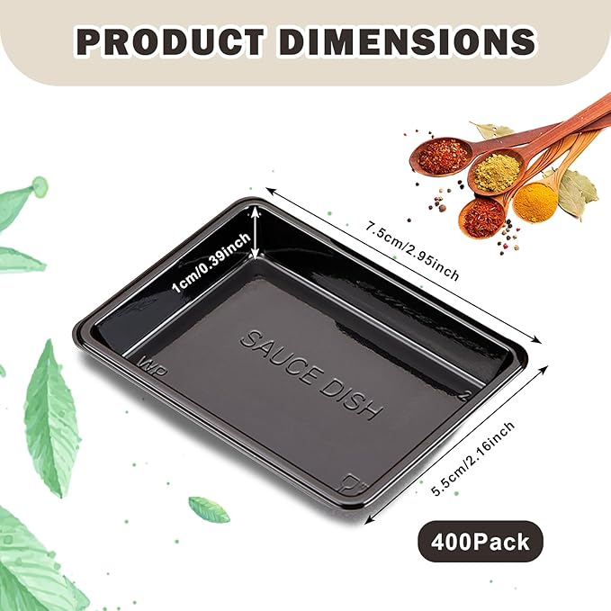 400 Pack Black Plastic Disposable Rectangular Sauce Dishes