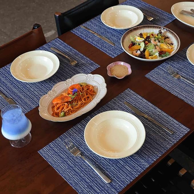 AHHFSMEI Placemats for Dining Table Set of 4 Woven Vinyl Plastic Place Mats Non-Slip Heat Insulation Stain Resistant Table Mats Washable Easy Clean Placemats (Multi Blue,4)