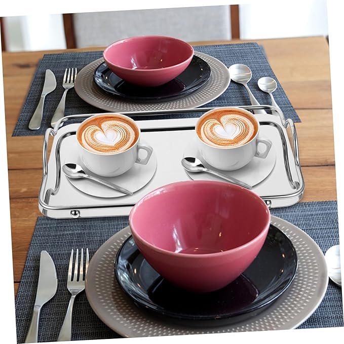 Veemoon Stainless Steel Serving Tray Rectangular Tray Handles Coffee Bar Accessory Organizer for Entertaining Parties