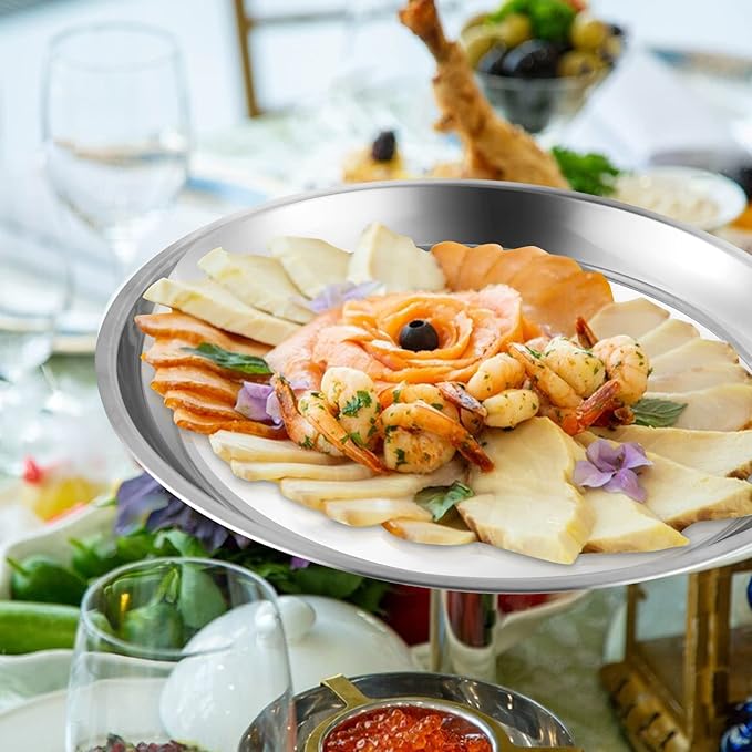 2-Piece Aluminum Seafood Platter - 16" Round Tray with 14" Oyster Section, Silver(Not Include Seafood Racks)