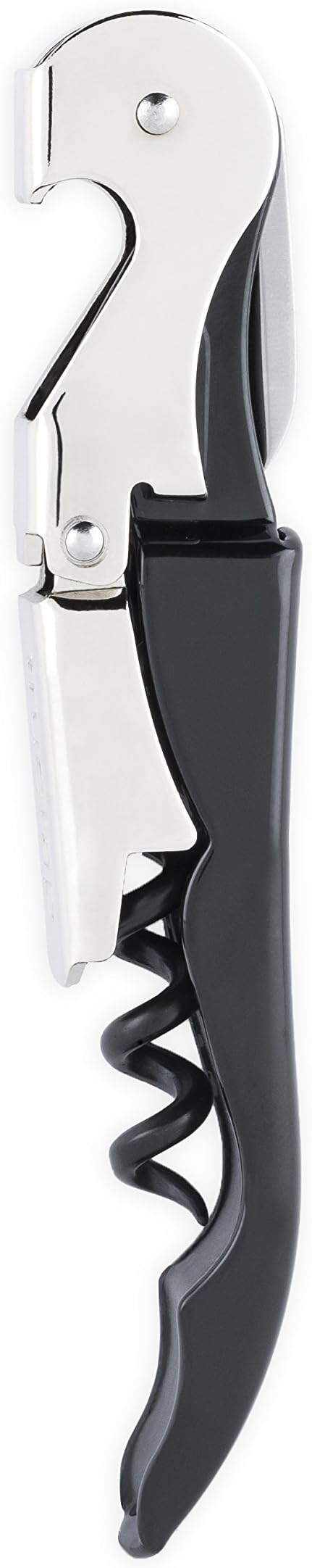 True Truetap Double Hinged Waiter's Corkscrew Wine Opener, Stainless Steel Wine Bottle Opener with Built In Foil Cutter, Home Bar Tools, Bar Cart Accessories, Wedding Gifts, Set of 1, Black Silver