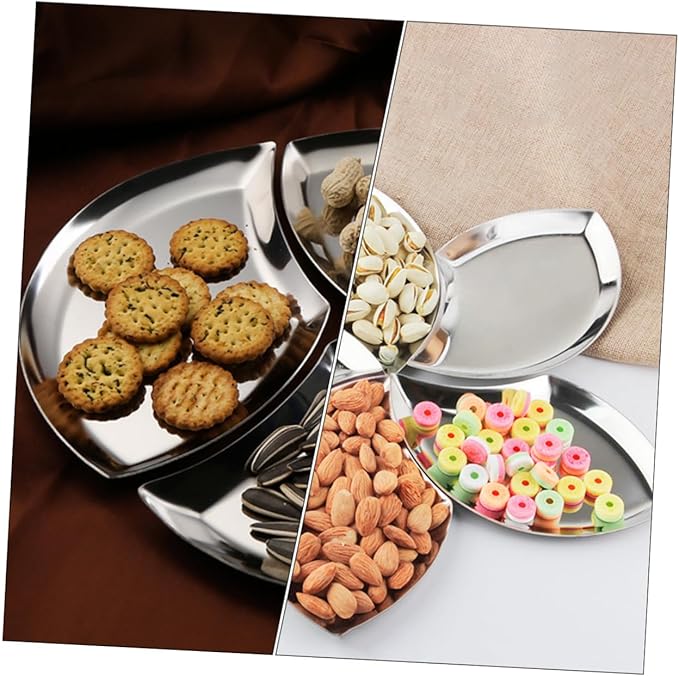 ABOOFAN 2sets Spoon Tray Fruit Trays Serving Dish Serving Tray Round Food Storage Tray Candy Plates Candy Tray Spoon Storage Holder Snack Plate Storage Plate Silver Stainless Steel 2pcs*2