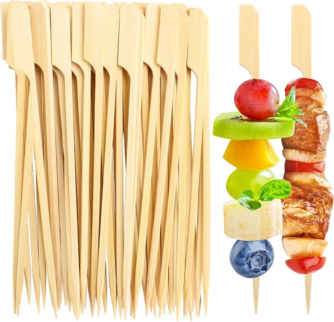 Bamboo Skewers for Appetizers, [4.7 Inch, 300PCS] Long Cocktail Picks Fancy Toothpicks for Appetizers, Flat Paddle Wooden Skewers Food Sticks for Party Drinks Fruit Charcuterie