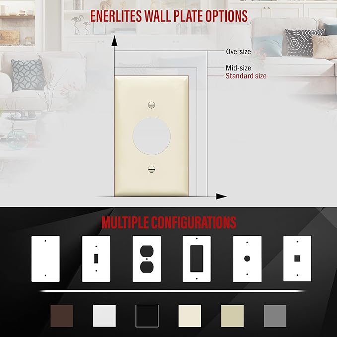 ENERLITES 1.406" Hole Single Receptacle Outlet Wall Plate, Size 1-Gang 4.50" x 2.76", Polycarbonate Thermoplastic, 8851-LA-10PCS, Light Almond