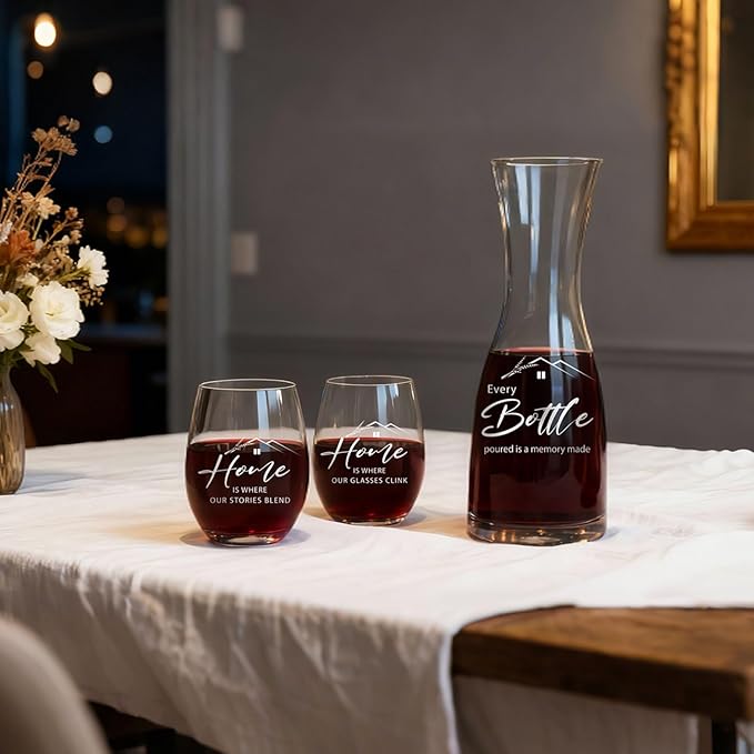 AW BRIDAL House Warming Gifts New Home Wine Glasses and Decanter Set, 2025 Closing Gifts for Home Buyers and Homeowner, New Apartment Gift Basket for Women Friend, First House Gift for Couple Newlywed