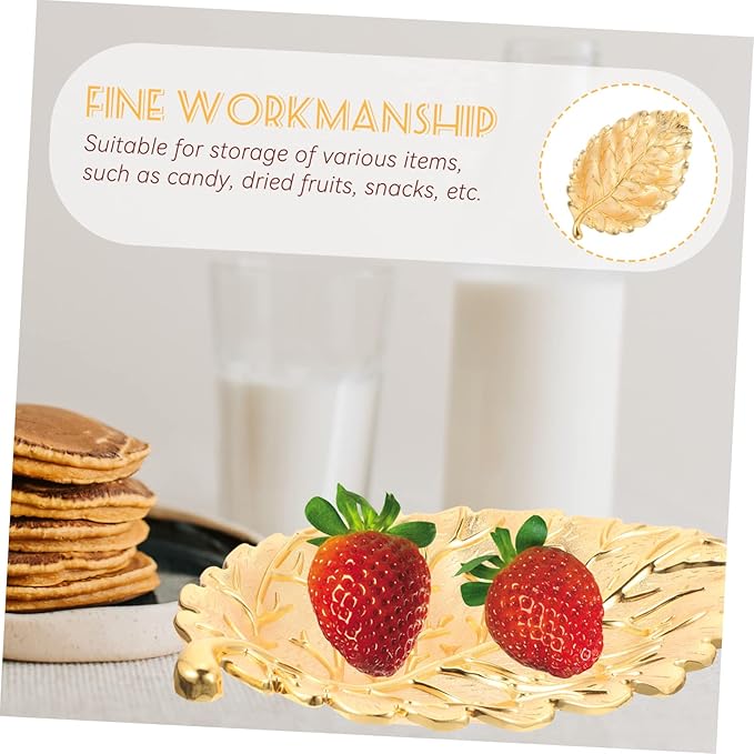 LIFKOME Leaf Shape Serving Tray for Snacks Fruits and Desserts Nordic Style Decorative Dish for Home Kitchen Bar and Party Use Medium Alloy Snack Plate Elegant Gold Finish