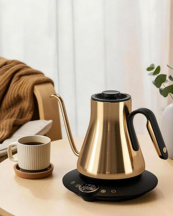 Cocinare FLOW B9 Gooseneck Electric Kettle, Precise Temperature Control for Pour-Over Coffee & Tea Brewing, Stainless Steel Interior, Rapid Heating for Boiling Water 0.9L (Soulages Black)