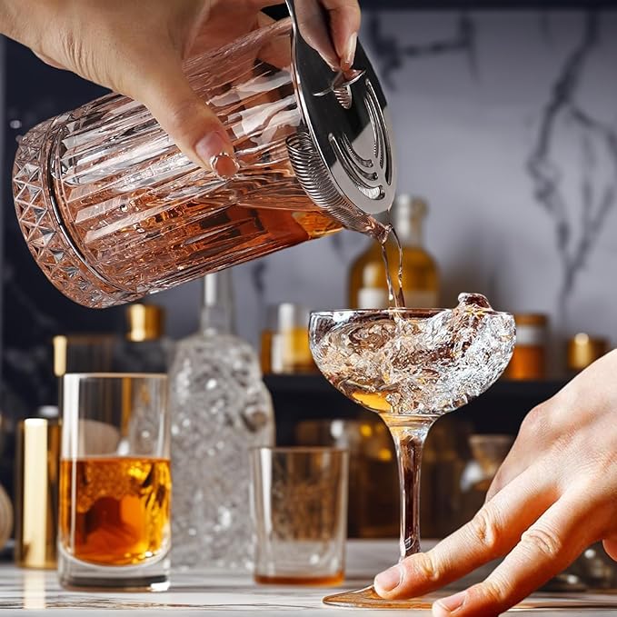 21oz Cocktail Mixing Glass Pitcher Set Drinking Glasses Cups Bar Mixing Glass - 6PCS Barware Glass Bartender Kit for Martini, Manhattan, Old Fashioned - Wedding Anniversary Birthday Gift for Home Bar