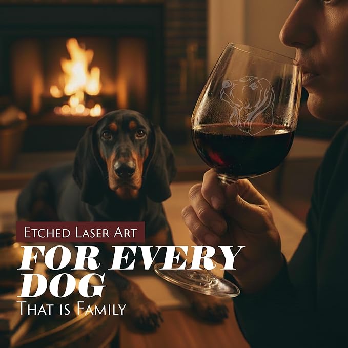 Black/Tan Coonhound Personalized Dog Themed Etched 12.75oz Wine Glass By Etched Laser ArtCustom Dog Breed Wine Glasses, Ideal for Pet Lovers, Unique Birthday Gift for Men & Women, Personalized Gift