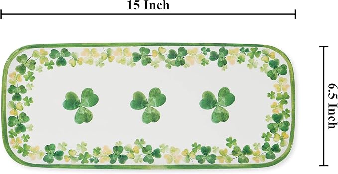 UPware Shamrock Melamine Serving Tray, 15 x 6.5 Inch Rectangular Serving Platter, BPA Free Food Tray for Party Entertaining