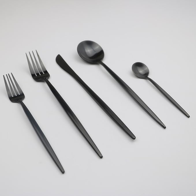 20-Piece 18/10 Stainless Steel Flatware Set, Serive for 4, With Fork Spoons Knife Teaspoon Dessert Fork for Home Kitchen Restaurant Hotel (Luxury Black)