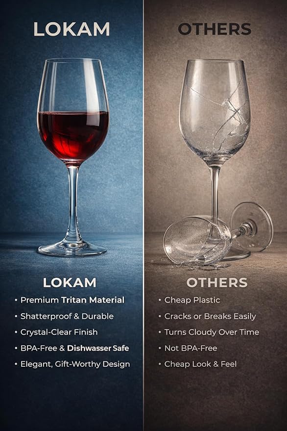 Unbreakable Stemmed Wine Glasses, 20 oz Large (Set of 4) – Shatterproof Tritan Plastic Goblets, BPA-Free & Dishwasher Safe, Elegant Wine Glasses for Indoor & Outdoor Use