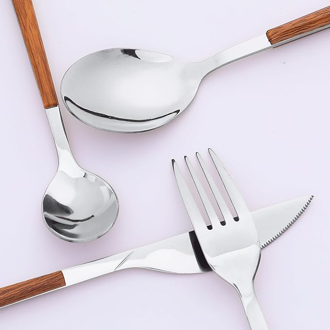 4 Piece Silverware Set, Stainless Steel Flatware, Mirror Polished Cutlery Set with Knife, Serving Utensils Set for Kitchen Eat 4 PCS Silver