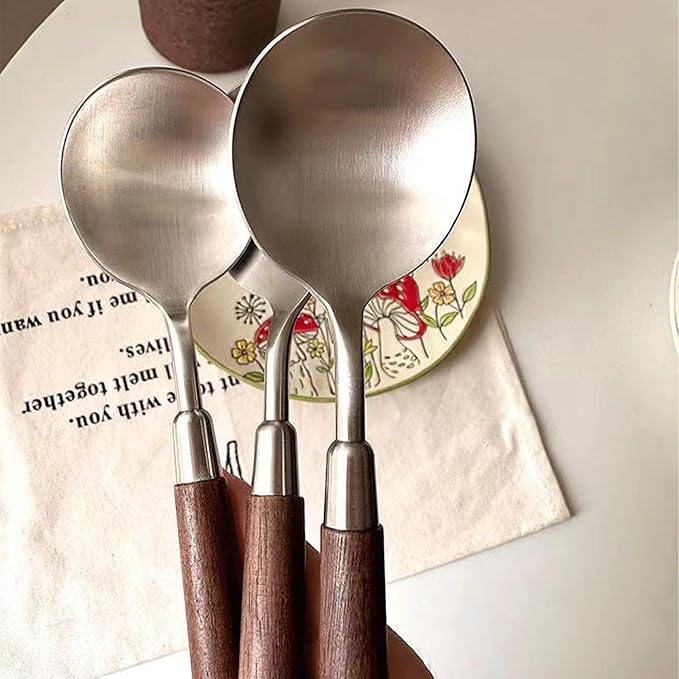 5-piece wooden handle spoons service for 5 people, flatware set, cutlery sets, utensil set,18/8 stainless steel home use hotel banquets wooden handle spoons,matte polishing