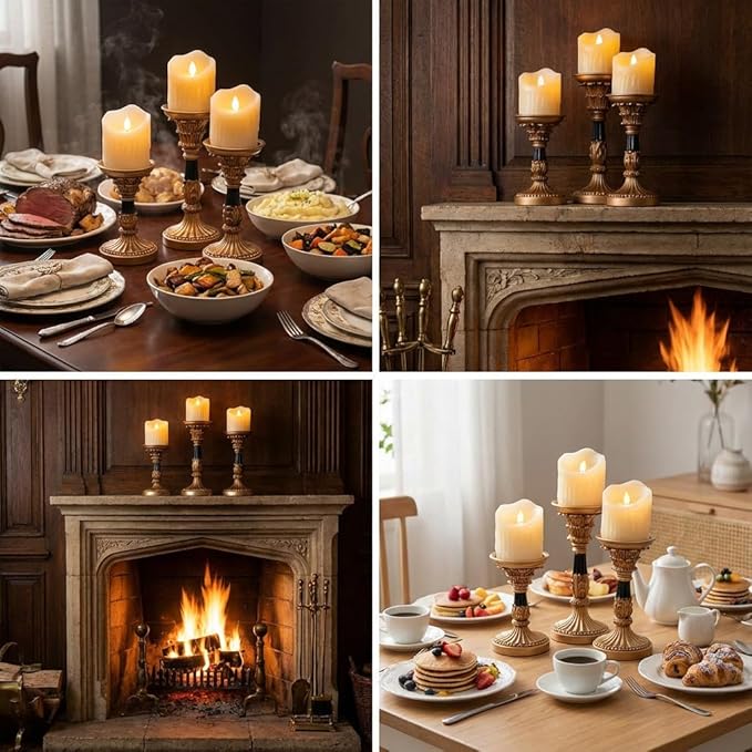 Resin Candle Holder Set of 3 - Christmas Home Pillar Candle Holder, Candles Rustic Wooden Farmhouse, Coffee Table Centerpiece, Suitable for Fireplace, Living Room, or Dining Table
