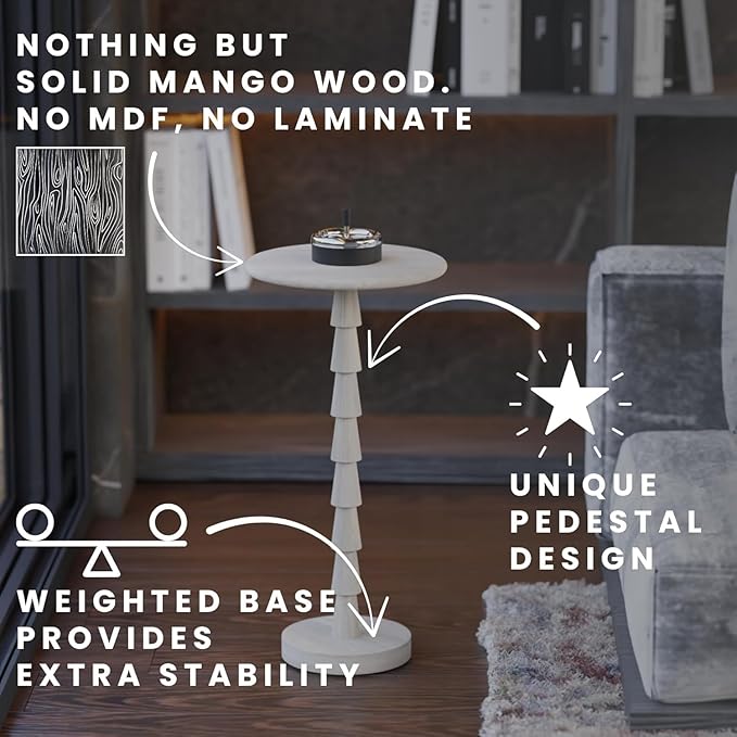 Relso Sakala Solid Mango Wood Drink Table - 24 Inches High, Stylish Side Table, Modern End Table for Living Room, Bedroom Night Stand, Small Folding Coffee Table, Indoor Plant Stand