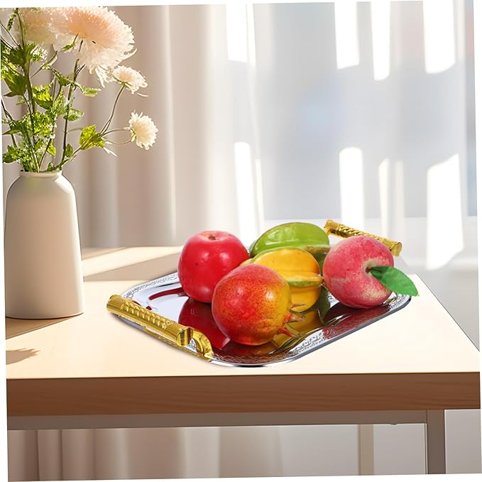 Rectangular Serving Tray with Handles 304 Stainless Steel Snack Platter for Parties Coffee Table and Restaurant Use Sturdy Beverage Serving Tray with Non-Slip Design