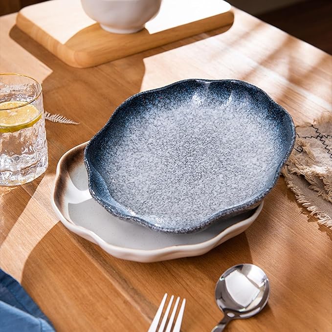 SONGCHAO Party Supplies 8-inch Vintage Plate Household Dish Salad Plate Ceramic Tableware Deep Plate Irregular Dinner Plate Kitchen Fruit Tray Party Plates (Color : B)