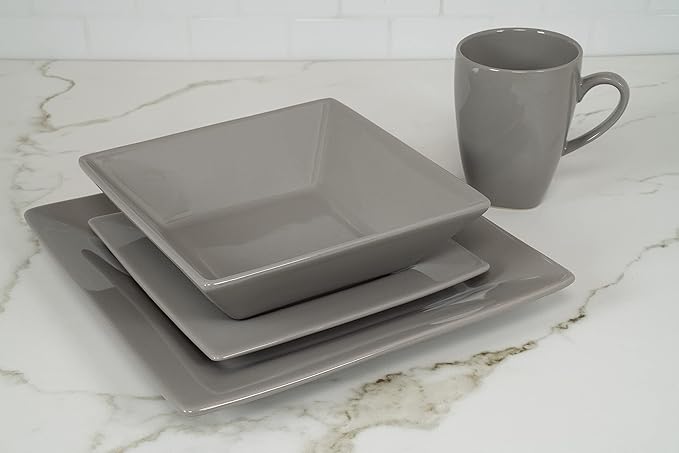 10 Strawberry Street Nova Square 40 pc Dinnerware Set, Gray