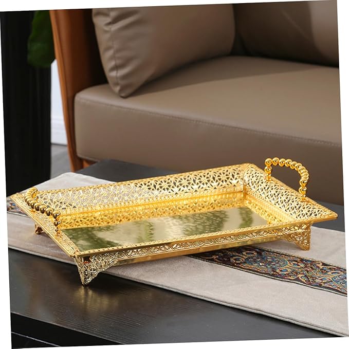 Ciieeo Sturdy Zinc Alloy Metal Fruit Bowl Large Serving Tray Handles Multi-use Snack Tray for Table