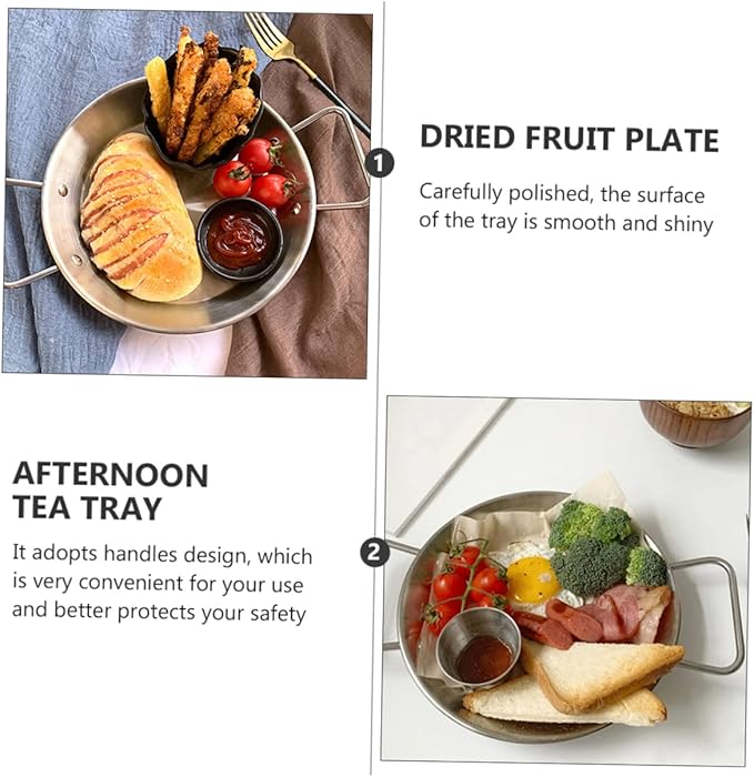 IMIKEYA Double Handles Stainless Steel Dinner Plate Non-breakable Serving Tray for Food Restaurant Hotel Party